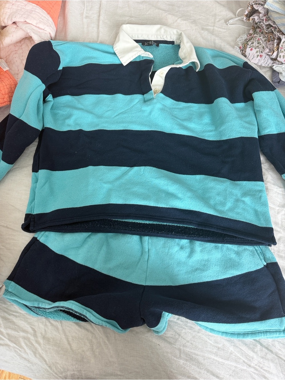 J.Crew Striped Rugby Top & Shorts Set - Aqua and Navy